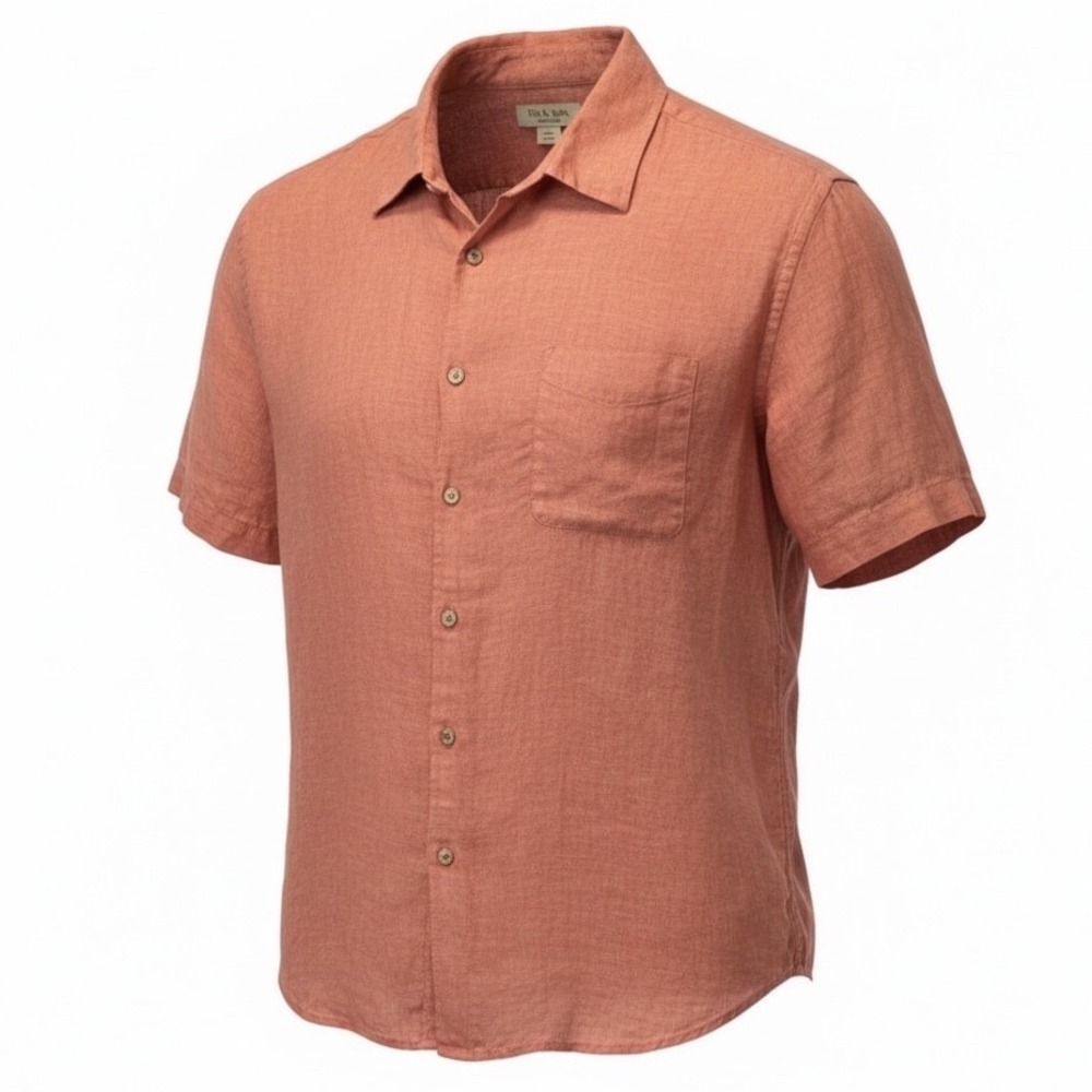 Jos A Bank Mens XL Coral  100% Linen Shirt Button Down S/S Shirt (W4) EUC